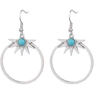 Sun Bell Turquoise Circle Shaped Vintage Long Summer Earring for Women Jewelry